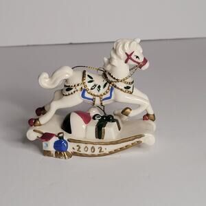 Rocking Horse Christmas Ornament - White, Red & Gold